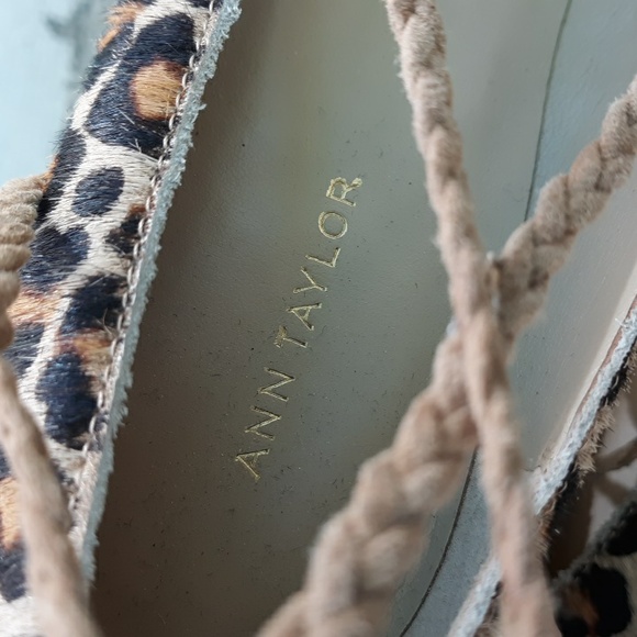 NWOT ANN TAYLOR LEATHER LEOPARD PRINT ESPADRILLE WEDGE SHOES - Picture 8 of 10